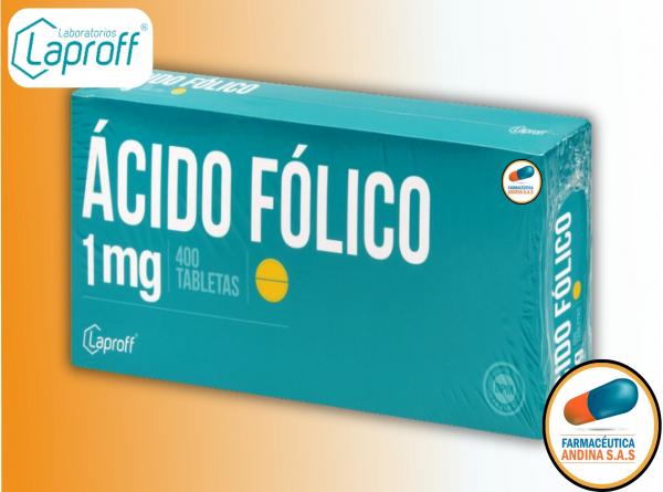 Ácido Fólico 5 mg caja con frasco con 50 tabletas